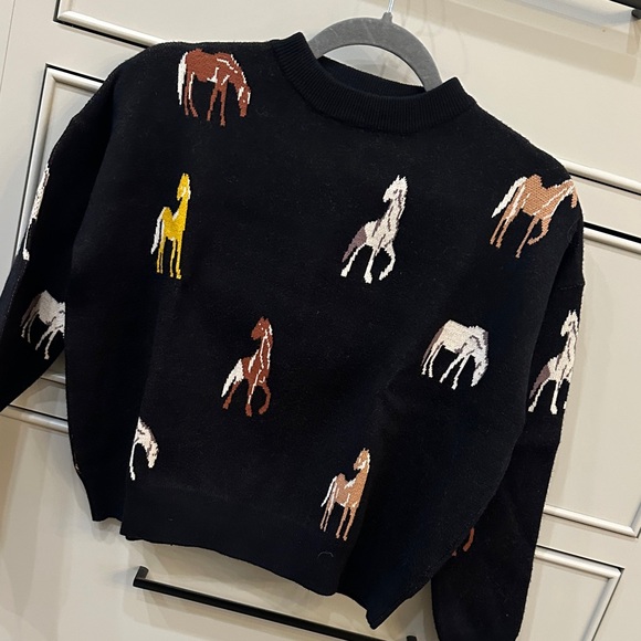 THML Sweaters - THML Black Sweater with Horse Design